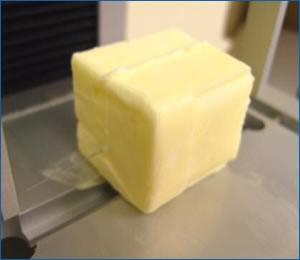 Prepared butter sample for texture analysis